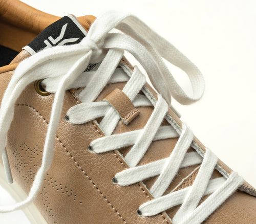 Close-up of the laces on the KURU Footwear ROAM Women's Classic Court Sneaker in MetallicBronze