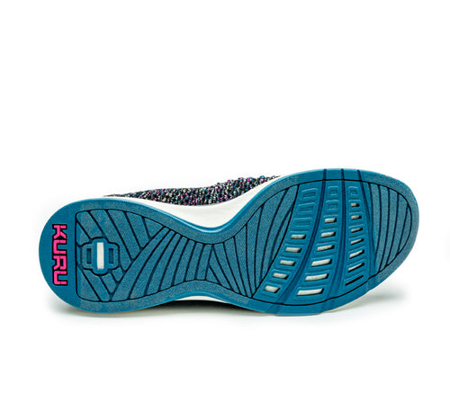 Detail of the sole pattern on the KURU Footwear STRIDE Women's Slip-on Sneaker in Black-Confetti