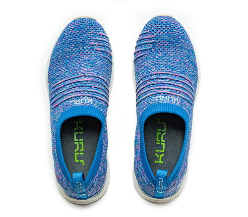 Top view of KURU Footwear STRIDE WIDE Women's Slip-on Sneaker in CobaltBlue-Confetti