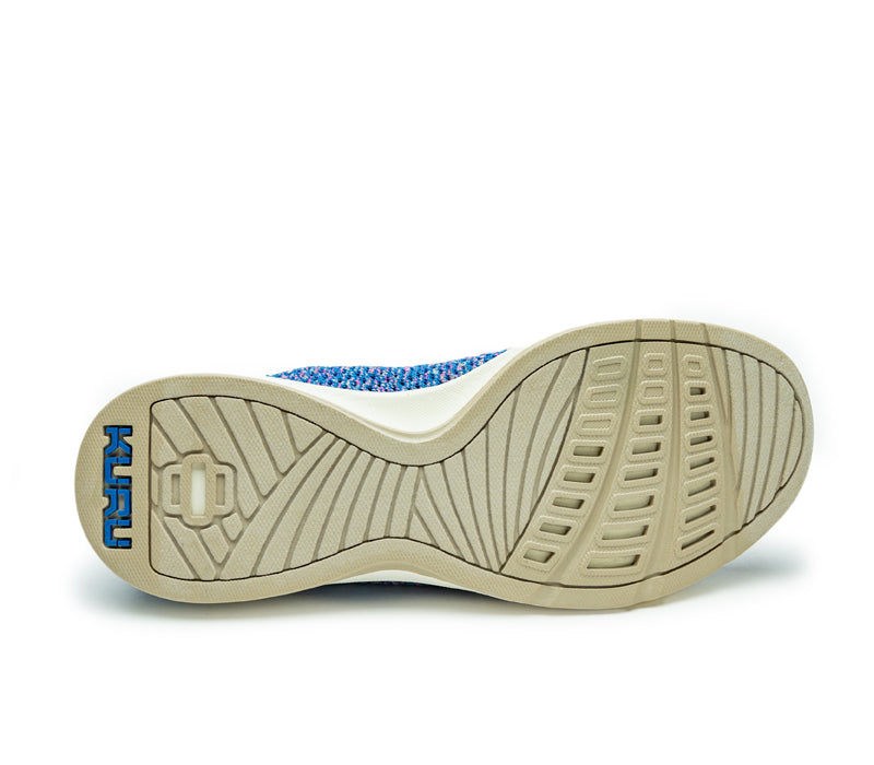 Detail of the sole pattern on the KURU Footwear STRIDE WIDE Women's Slip-on Sneaker in CobaltBlue-Confetti