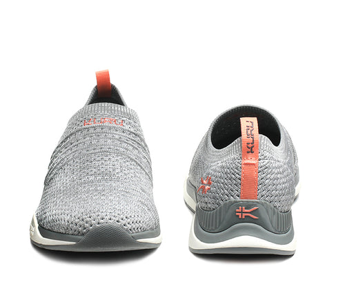 Front and back view on KURU Footwear STRIDE WIDE Women's Slip-on Sneaker in HeatherGray-White-PeachPink