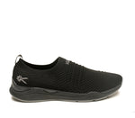 Outside profile details on the KURU Footwear STRIDE Women's Slip-on Sneaker in JetBlack-SlateGray