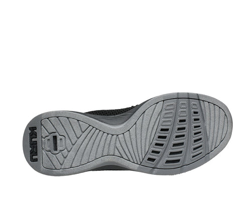 Detail of the sole pattern on the KURU Footwear STRIDE WIDE Women's Slip-on Sneaker in JetBlack-SlateGray