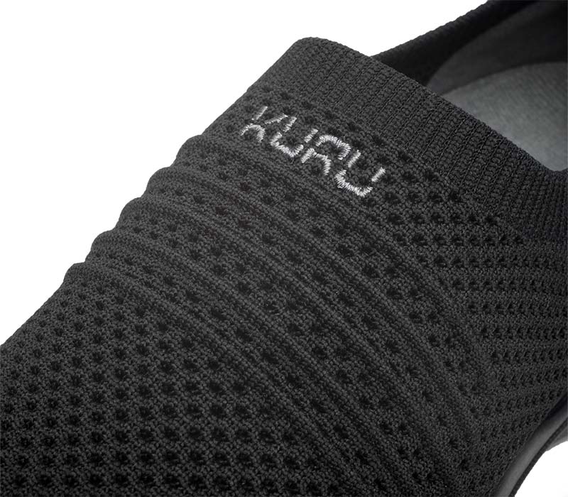 Close-up of the material on the KURU Footwear STRIDE WIDE Women's Slip-on Sneaker in JetBlack-SlateGray