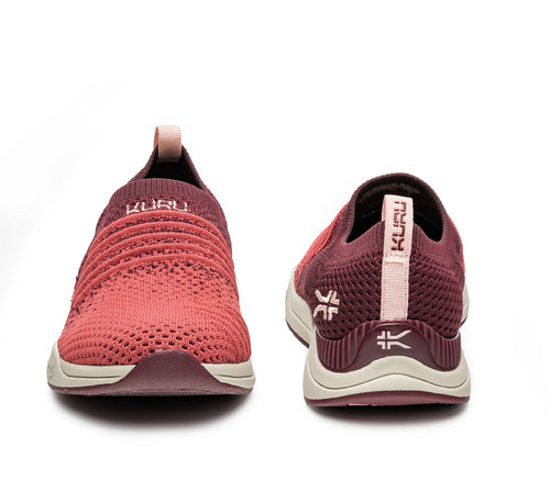 Front and back view on KURU Footwear STRIDE Women's Slip-on Sneaker in Plum-Rose