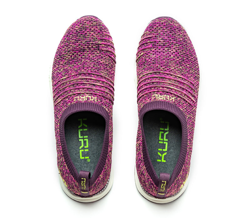 Top view of KURU Footwear STRIDE Women's Slip-on Sneaker in PlumPurple-Confetti