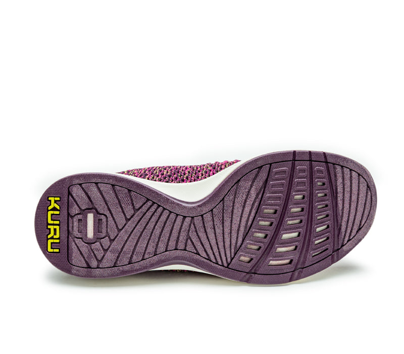 Detail of the sole pattern on the KURU Footwear STRIDE Women's Slip-on Sneaker in PlumPurple-Confetti
