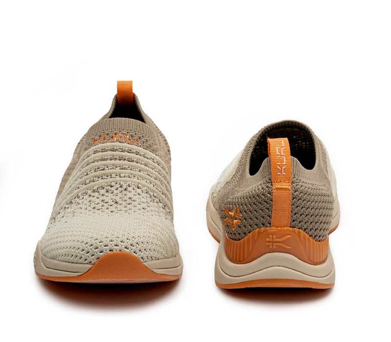 Front and back view on KURU Footwear STRIDE WIDE Women's Slip-on Sneaker in Sand-Apricot