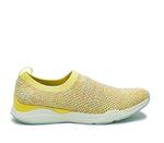 Outside profile details on the KURU Footwear STRIDE Women's Slip-on Sneaker in YellowBurst-Confetti