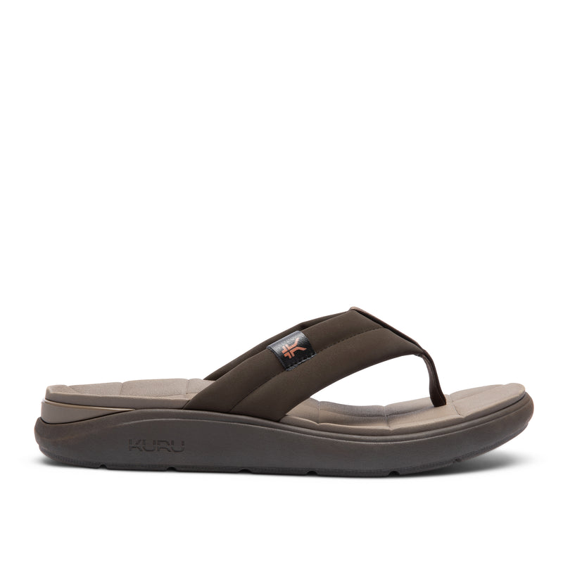 Brown sandal with a visible brand logo on a white background