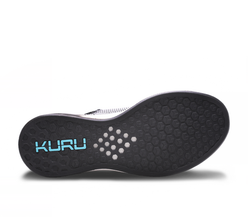 Detail of the sole pattern on the KURU Footwear FLUX Men's Sneaker in StormGray-OrionBlue