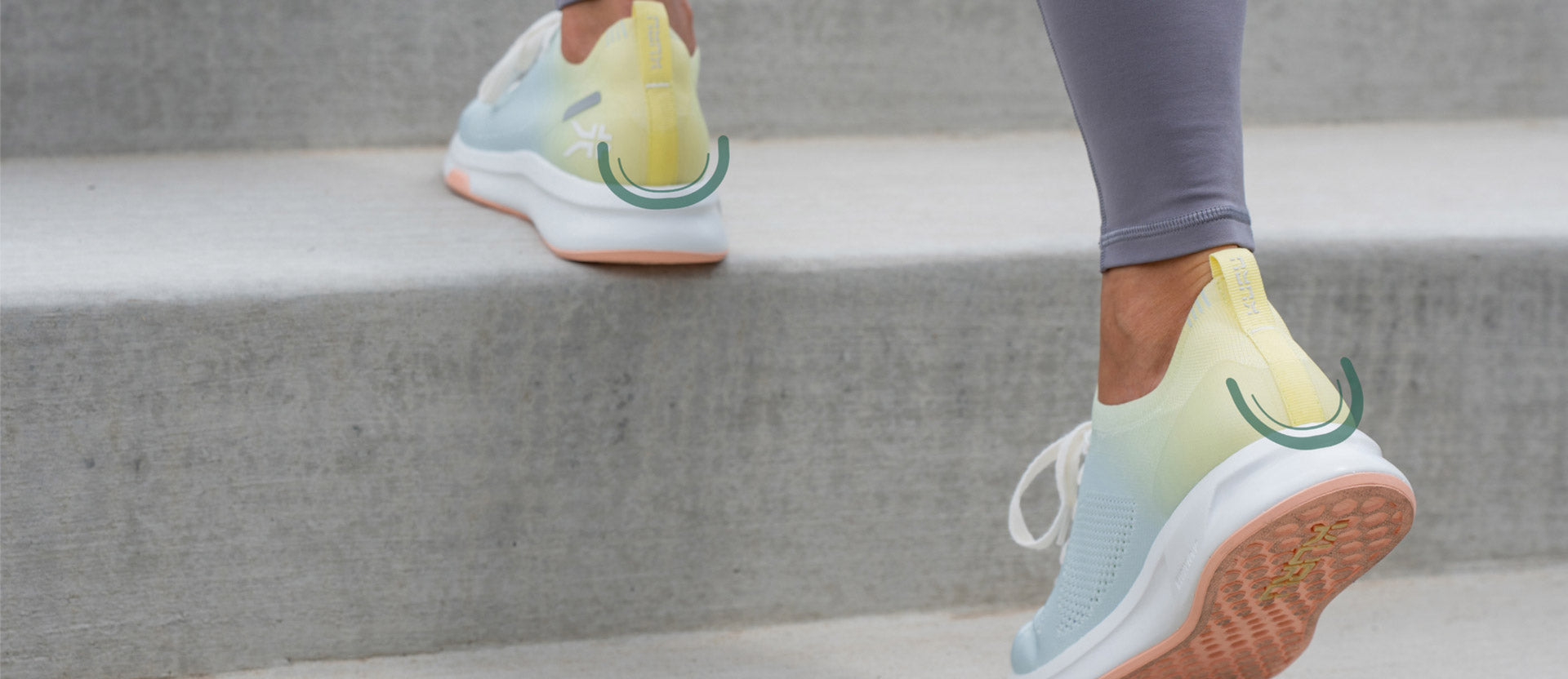 Woman exercising outdoors, climbing stairs and wearing shoes by KURU Footwear.