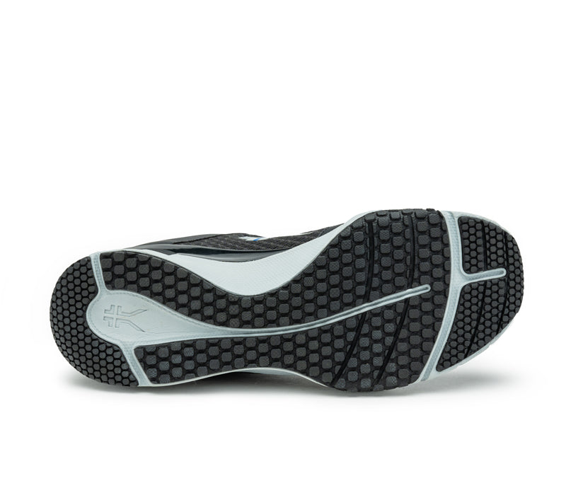 Detail of the sole pattern on the KURU Footwear QUANTUM Men's Fitness Sneaker in JetBlack-FogGray-ClassicBlue