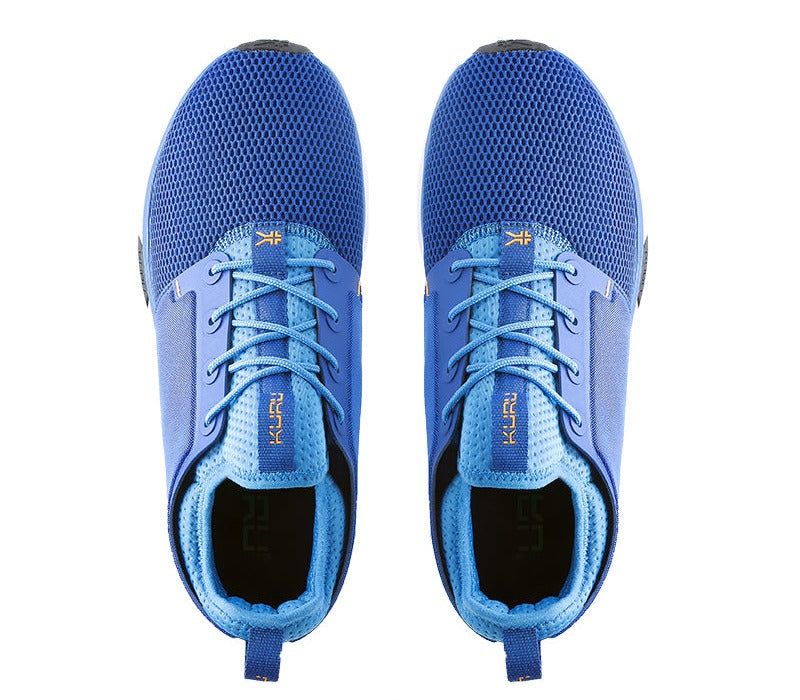 Top view of KURU Footwear ATOM Men's Athletic Sneaker in ClassicBlue-White-Marigold