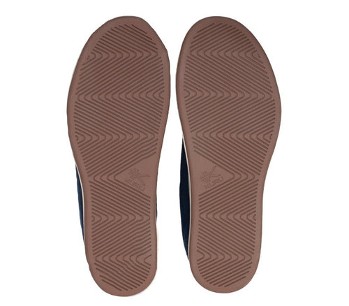 Detail of the sole pattern on the KURU Footwear ROAM Men's Classic Court Sneaker in DeepNavy-White-MustangBrown