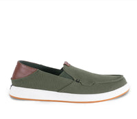 Outside profile details on the KURU Footwear PACE Men's Slip-on Shoe in OliveGreen-RichWalnut