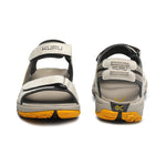 Front and back view on KURU Footwear TREAD Men's Sandals in Feather-CedarBrown-Golden
