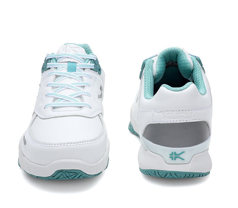 Front and back view on KURU Footwear KINETIC Women's Anti-Slip Sneaker in BrightWhite-TealMist