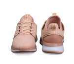 Front and back view on KURU Footwear ATOM Women's Athletic Sneaker in PinkSand-White-ClayPink