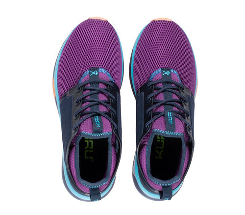 Top view of KURU Footwear ATOM Women's Athletic Sneaker in ElectricGrape-MidnightBlue