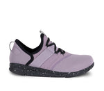 Outside profile details on the KURU Footwear PIVOT Women's Lace-up Elastic Sneaker in LavenderThistle-Black