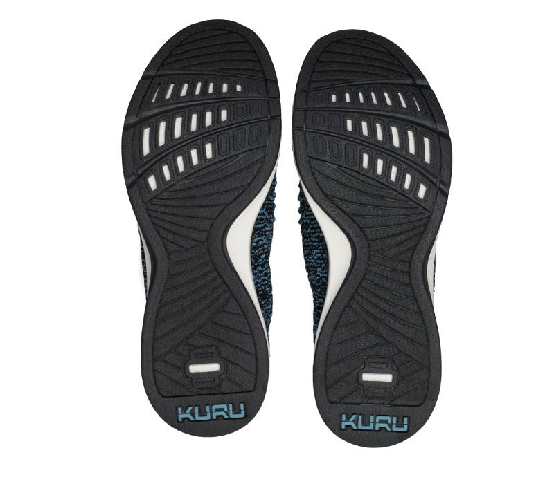 Detail of the sole pattern on the KURU Footwear STRIDE Women's Slip-on Sneaker in JetBlack-White-CalypsoBlue