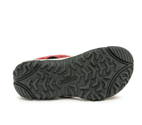 Detail of the sole pattern on the KURU Footwear TREAD Women's Sandals in Merlot-Almond