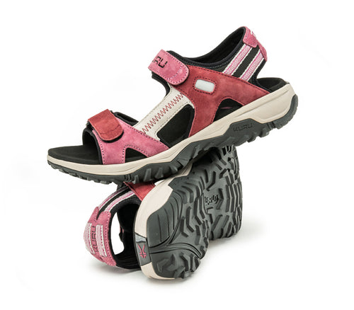 Stacked view of  KURU Footwear TREAD Women's Sandals in Merlot-Almond