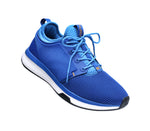Toe touch view on KURU Footwear ATOM Men's Athletic Sneaker in ClassicBlue-White-Marigold