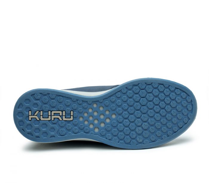 Detail of the sole pattern on the KURU Footwear ATOM WIDE Men's Athletic Sneaker in MidnightBlue-StormGray