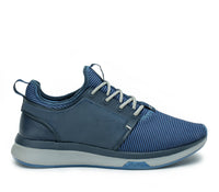 Outside profile details on the KURU Footwear ATOM Men's Athletic Sneaker in MidnightBlue-StormGray