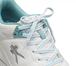 Close-up of the laces on the KURU Footwear KINETIC WIDE Women's Anti-Slip Sneaker in BrightWhite-TealMist